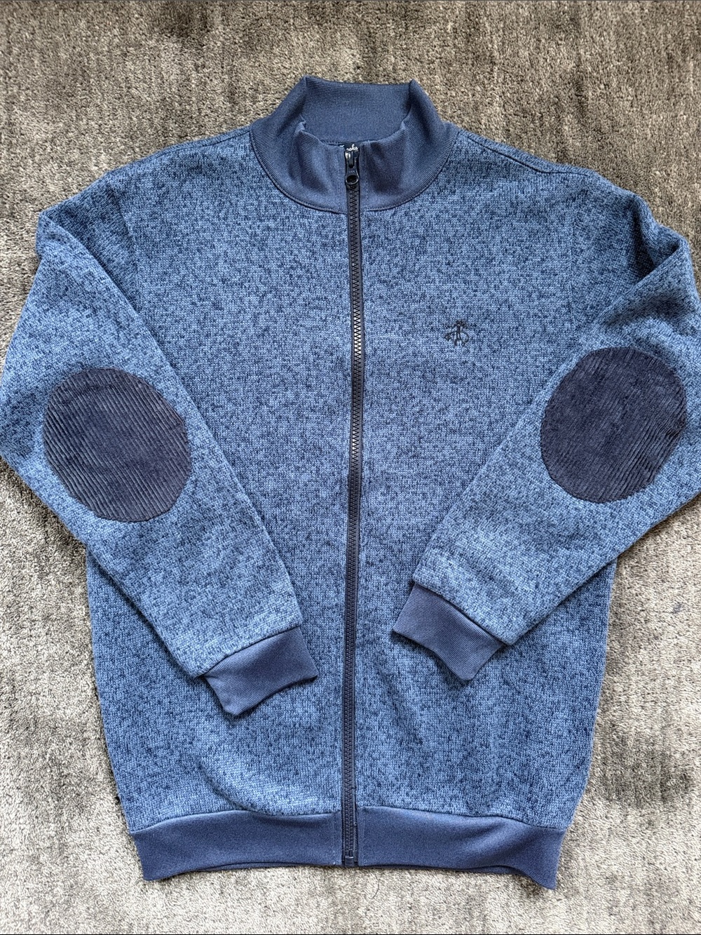 Brooks Brothers Navy Blue Full-Zip Sweater with Corduroy Elbow Patches